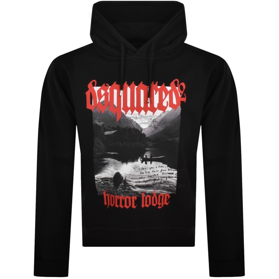 Black hoodie with designer brand logos hotsell